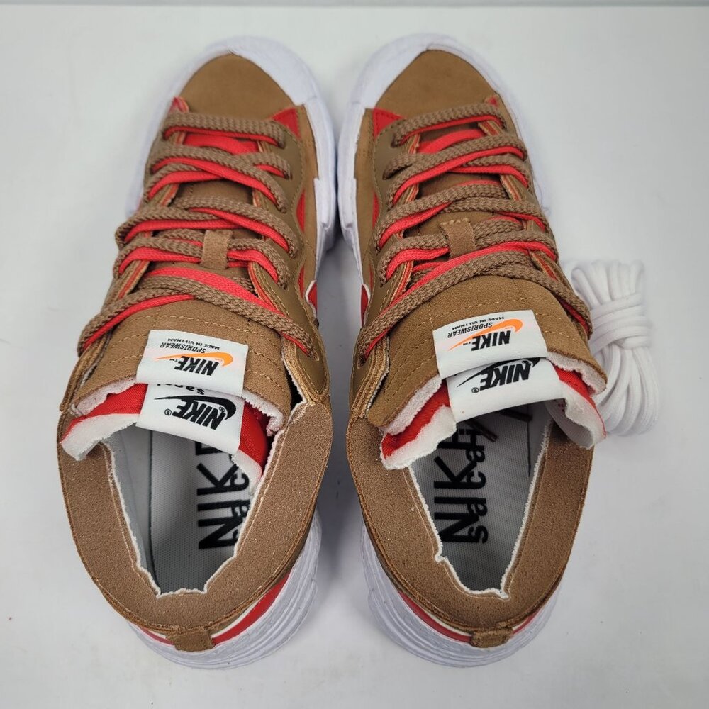 Nike Blazer Low / Sacai Men's Brown & Red Sneakers DD1877-200 US  Size 9 NWB - Picture 7 of 10